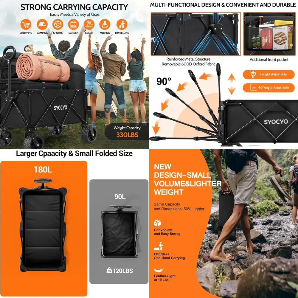 عربة قابلة للطي لجميع التضاريس بعجلات كبيرة للتخييم والشاطئ والبستنة والرياضة ونقل البقالة - شديدة التحمل، كربون بلا #1