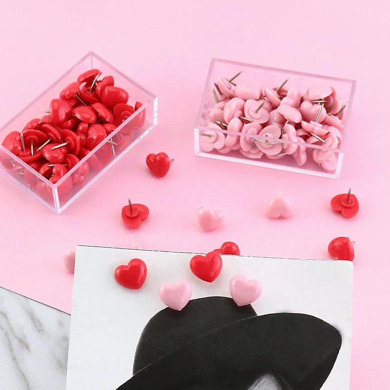 Ins Love Heart Shape Push Pins ความปลอดภัยสี Push Pin Cork Board Thumb Tack Wall Pins โรงเรียนเครื่องเขียน Office Binding Supplies