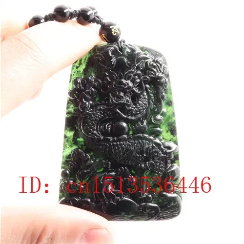 

Carved Dragon Jade Pendant Natural Chinese Black Green Necklace Charm Jewellery Fashion Lucky Amulet Gifts