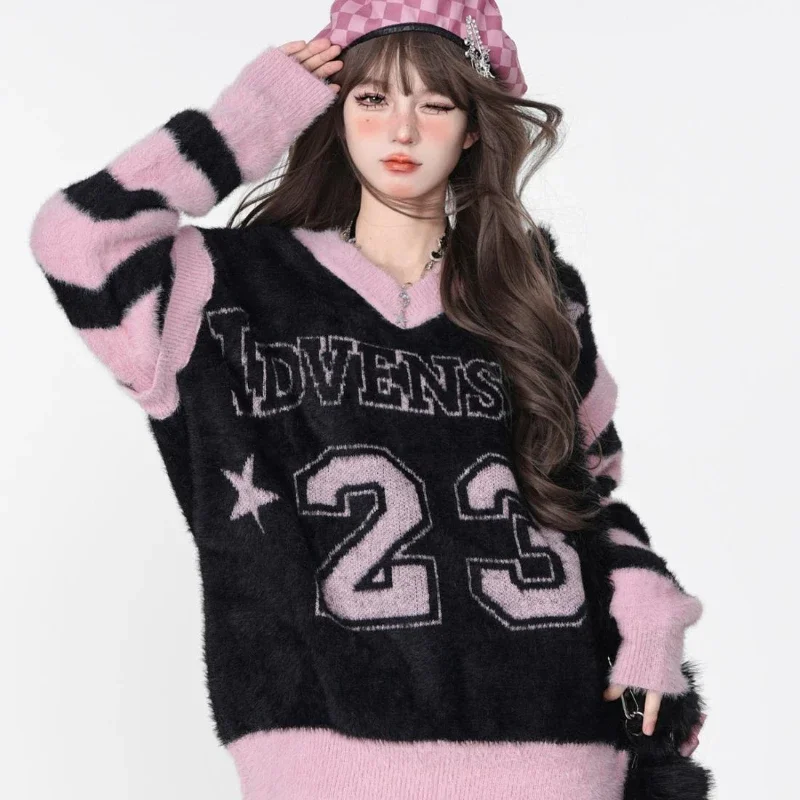 New Black Sweater Women 2023 Fall and Winter College Style Sports Pullover Fashion Long-sleeved Sweet Harajuku Top Y2k Clothes