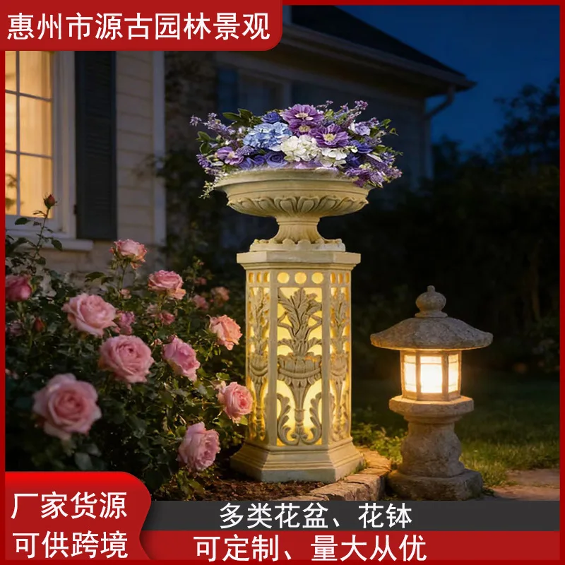 Garden European carved flower pot large diameter pillar outdoor courtyard villa flower pot wedding decoration art