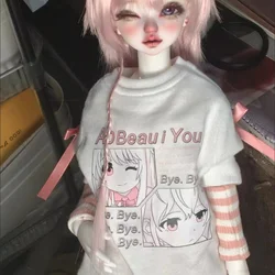 1/6 1/4 Doll's Clothes Suit for 28/45cm Bjd Doll Sweet Short Sleeved Anime T-shirt Set Dress Up Toys Doll Accessories, No Doll