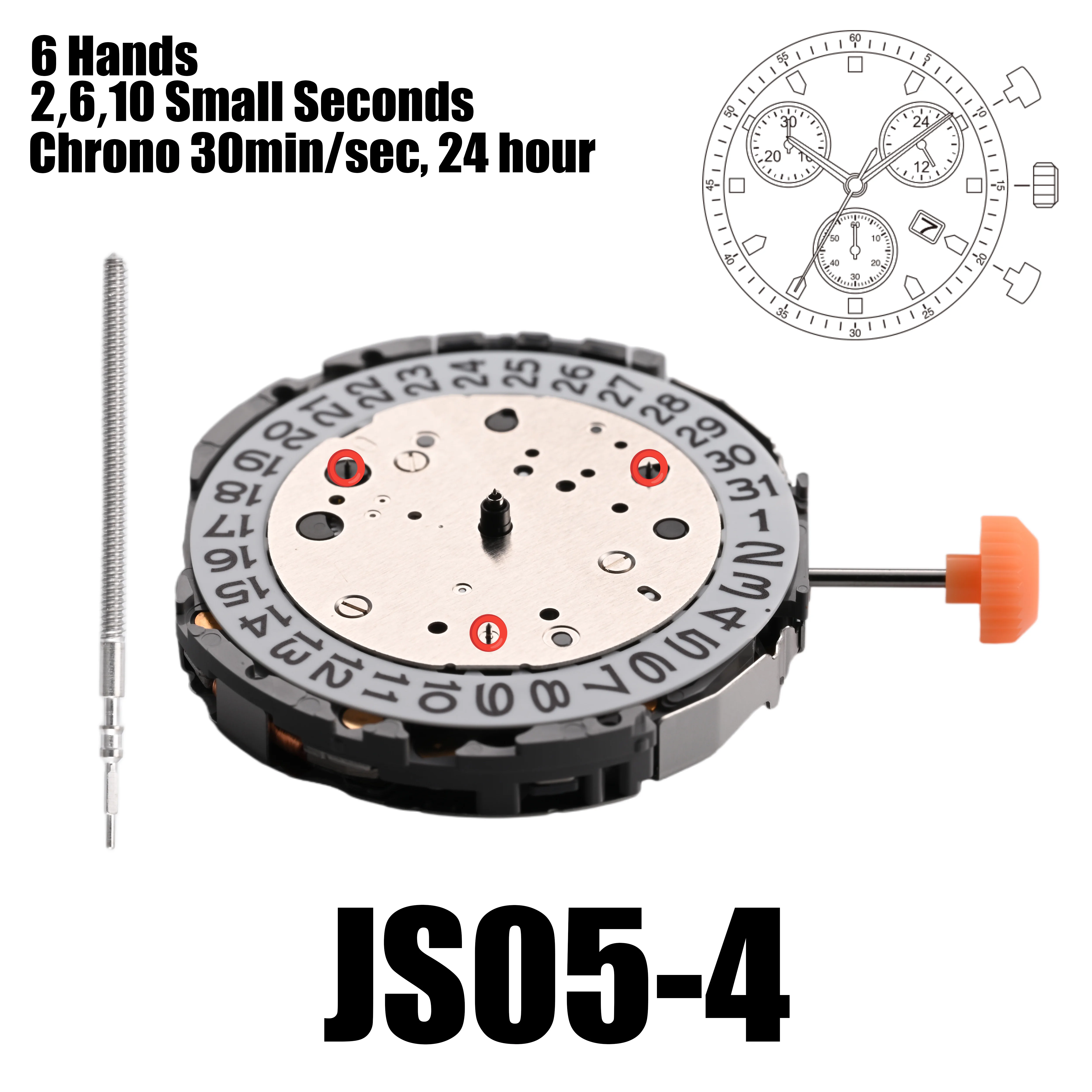 การเคลื่อนไหว JS05 Miyota การเคลื่อนไหวของ JS05 2,6,10ขนาดเล็กวินาทีโครโนกราฟโครโน30นาที/วินาที24ชั่วโมงขนาด12 1/2ความสูง4.30มม.
