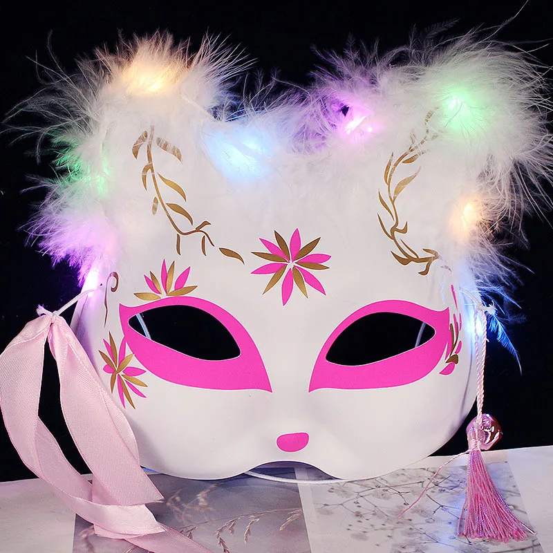 Anime Fox Mask plastica dipinta a mano mezza faccia Cat Feather Eye Masks Masquerade Party Cosplay puntelli festival regali per bambini giocattoli