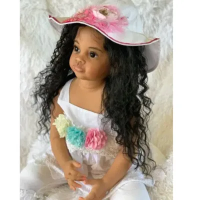 Reborn Doll Baby 29인치 Meili 검은 피부색 완성 그림 선물용 드레스 포함