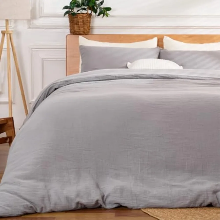 

Duvet Cover Size 100% Sandwashed Cotton Soft Duvet Cover Set 3 Pieces with Zipper Clousre and Corner Buttons 90 x 90