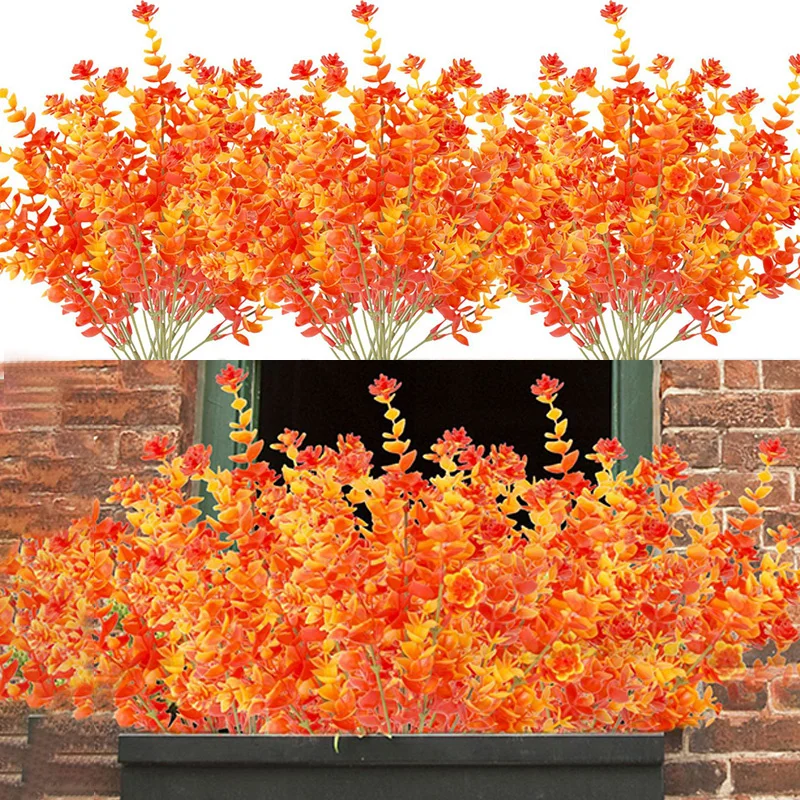 Un fascio di fiori artificiali resistente ai raggi UV primavera autunno decorazione all\'aperto Indoor Home Garden Decor verde arbusto piante finte