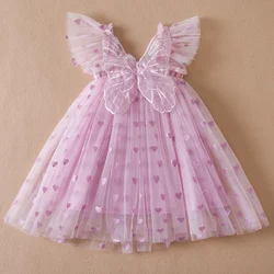 Summer Baby Girls Fly Sleeves Dress Kids Sequin Lovely Tulle Tutu with Butterfly Wings Strap Dress Toddler Kids Party Clothes