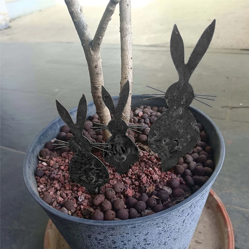 Rabbit Ground Plug Garden Animal Sign Easter Yard Signs Metal Rabbit Yard Stake Metal Bunny Stakes Bunny Yard Art Easter Decor