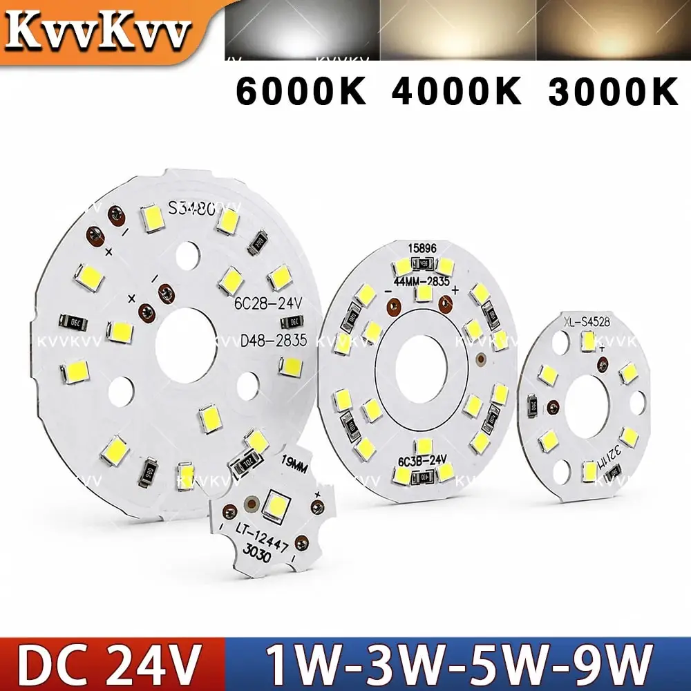 1PCS 24V LED Chip Light Source Board 1W 3W 5W 9W Aluminum Substrate Round PCB 19mm 32mm 44mm for DIY Flashlight Replacement