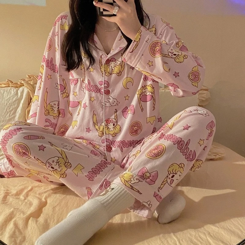 Sailor Anime Moons Long Sleeves Pajamas Kawaii Tsukino Usagi Cosplay Pajamas Figure Night Wear Cartoon Sleep Wear Gifts