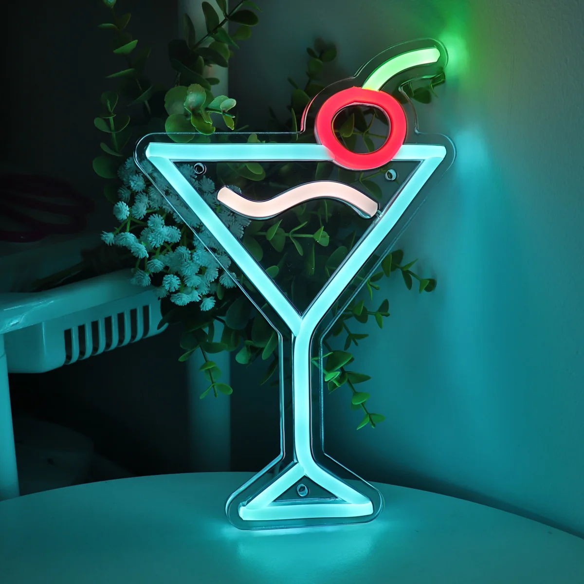 1PC Ice Blue Cocktails With Cherry Creative LED Wall Neon Sign For Pub Club Party Event Decoration 6.42\'\'*9.88\'\'