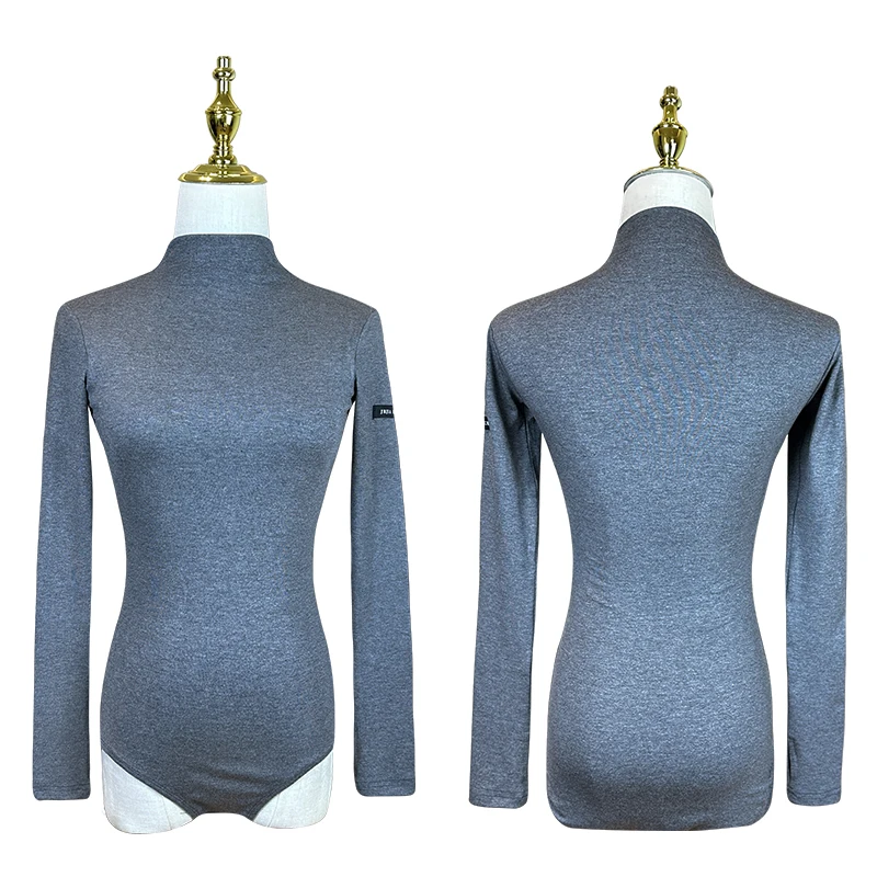 2025년 신상 여성용 라틴 댄스 탑 긴 소매 하이넥 바디수트 차차 룸바 탱고 성인 여성 라틴 댄스 의류 DQS21084