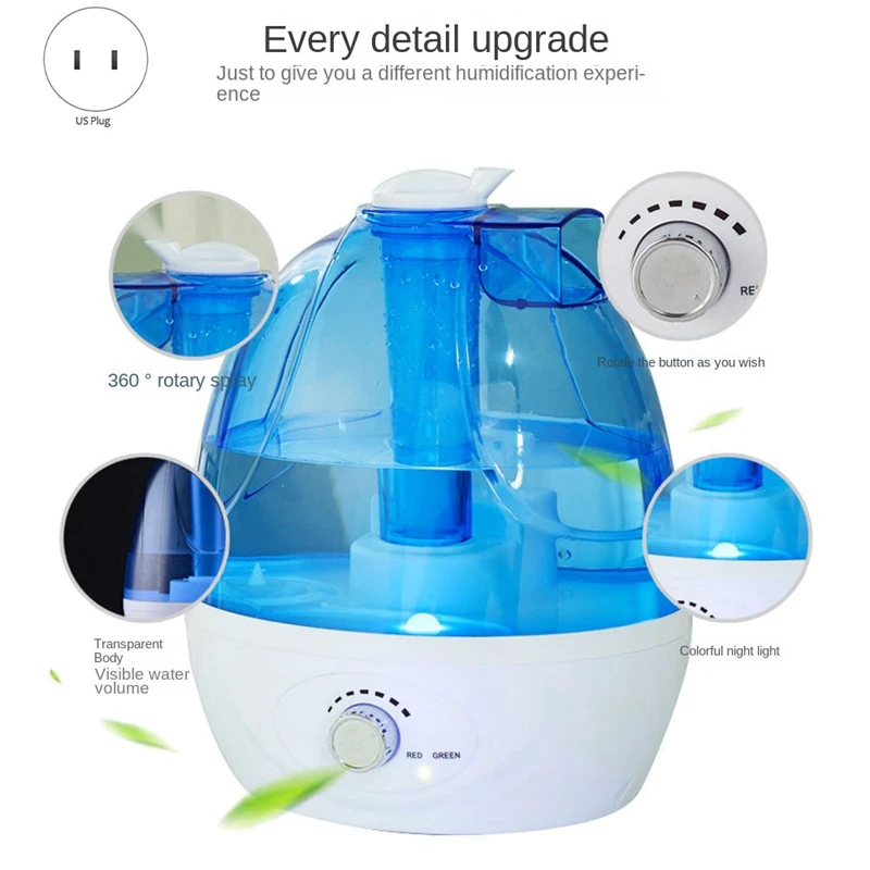 Humidificateur d'air à brume fraîche à ultrasons, 2,5 L, silencieux, pour chambre à coucher et grande pièce, réglable, rotation à-360 °