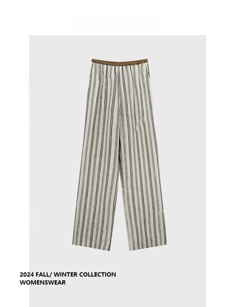 

Классические полосатые брюки с широкими штанинами, высокая талия, стройнящие, женские, повседневные, контрастные цвета, Forever 2, офисные, летние