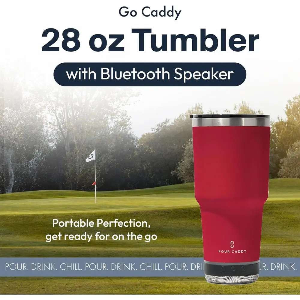 Bluetooth Speaker Tumbler, Insulated Stainless Steel Travel Cup, 28 oz, Red - Detail 1