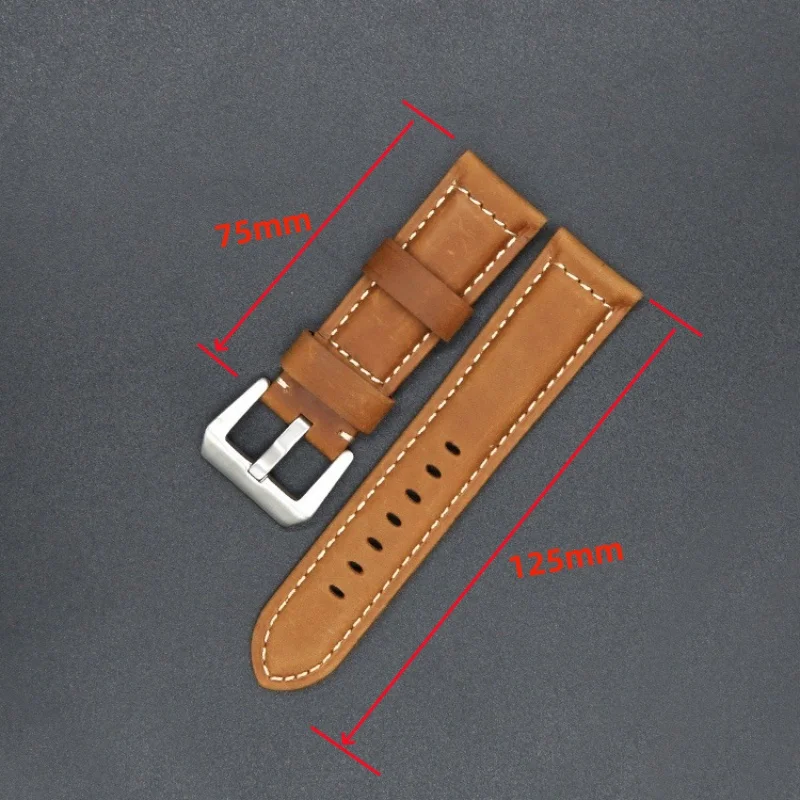 20/22/24/26mm For Panerai Retro Crazy Horse Leather watch strap Universal bracelet Waterproof sweat proof Stainless steel buckle