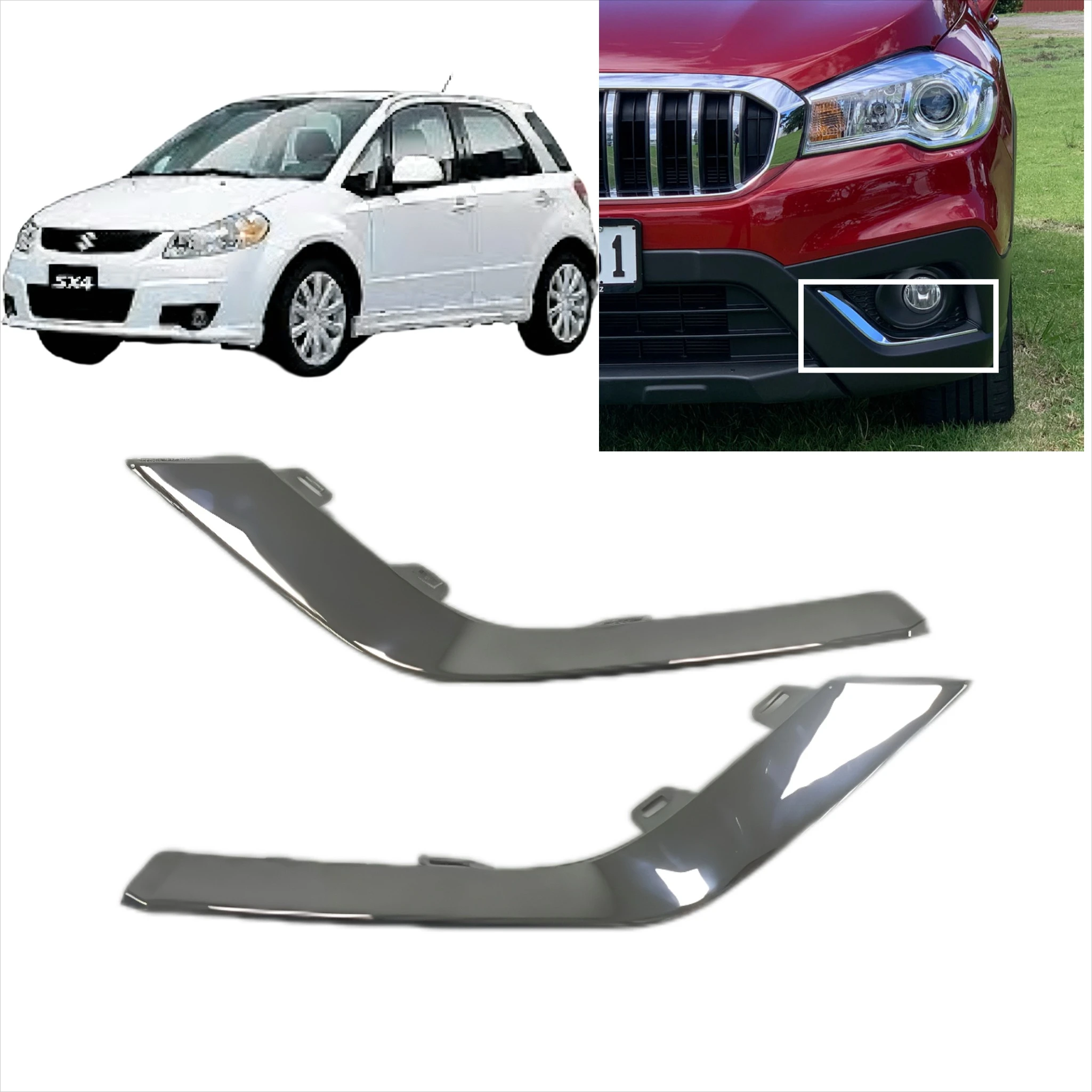 

For Suzuki SX4 S-Cross Crossover Fog Light Grille Trim Bumper Front Lamp Cover Strip 2016 2017 2018-2021 Garnish Repalcement