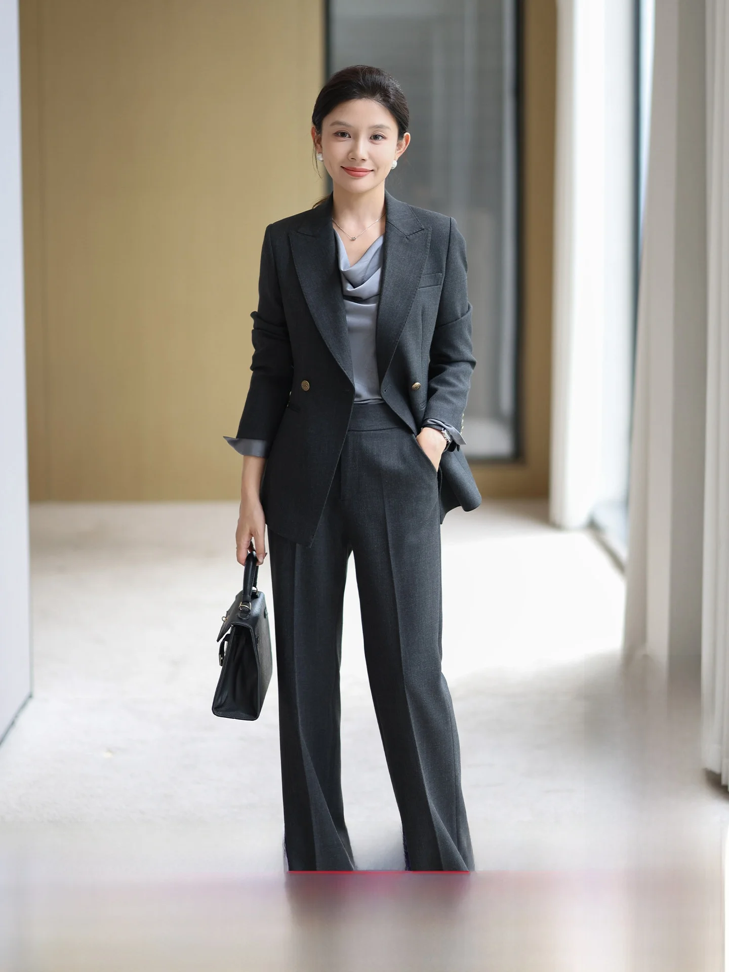 

High-End ey Bla Woolen Busin Suit Set for Women Commute Profional Formal Wear New 2026 Sle Vintage Slim Fit