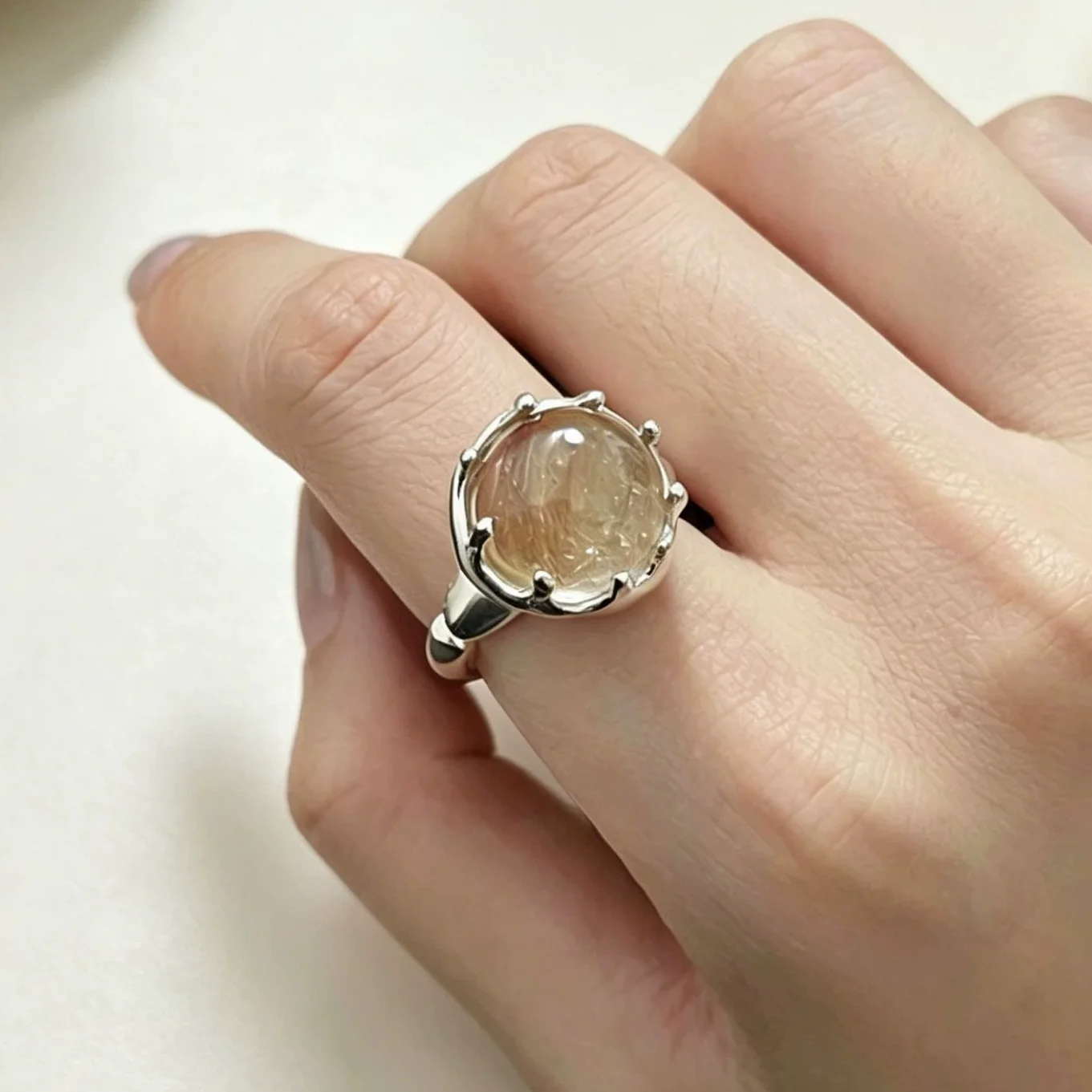 Women's Minimalist Handmade 925 Sterling Silver Big Stone Ring