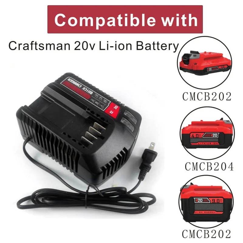 

ABZZ-CMCB104 Battery Charger For Craftsman V12/V20 Lithium Battery CMCB204 CMCB202 CMCB201 CMCB209 CMCB205 CMCB102 ,US Plug