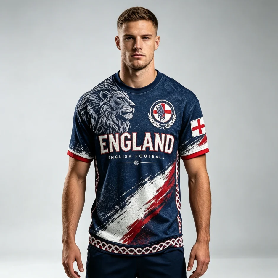 2026 New England _Three Lions_ Themed Jersey – England Fan T-Shirt (Unisex) – Loose, Breathable, Casual Sports Short-Sleeve Tee