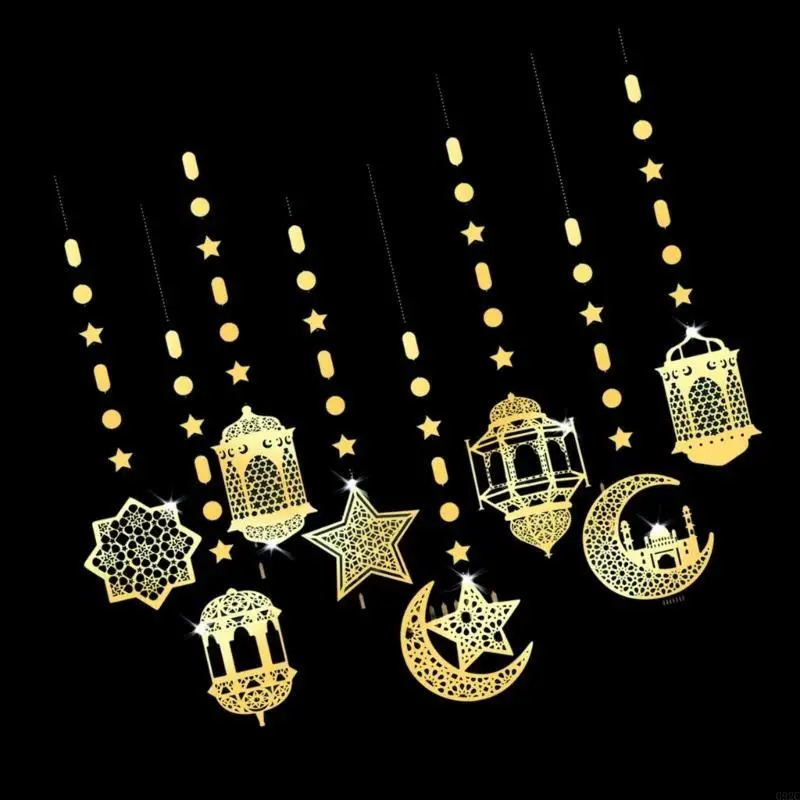 G92C Eid Party Decorazioni sospese 8 pcs Set per pendenti per celebrazioni della comunità e scolastica.