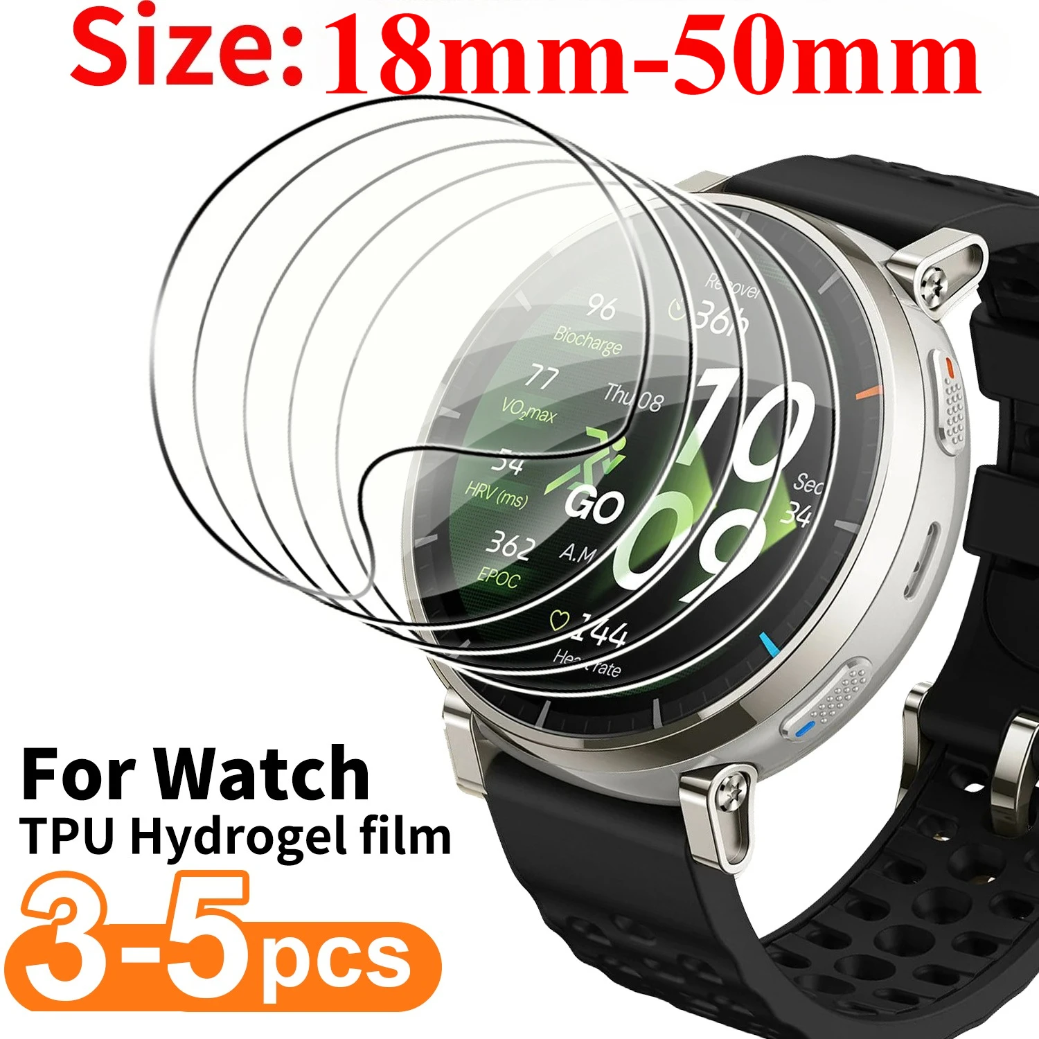 Película protectora de pantalla de reloj redonda universal, película de hidrogel, 18-50mm, 29mm, 30mm, 31mm, 32mm, 33mm, 34mm, 35mm, 36mm, 37mm, 38mm, 39mm, 3-5 uds.