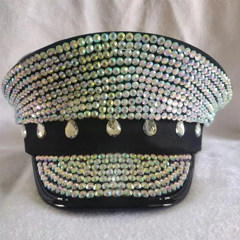 M6CD كابتن قبعة بلورات أحجار الراين قبعة بحار مشرقة لحفلة العازبة #5