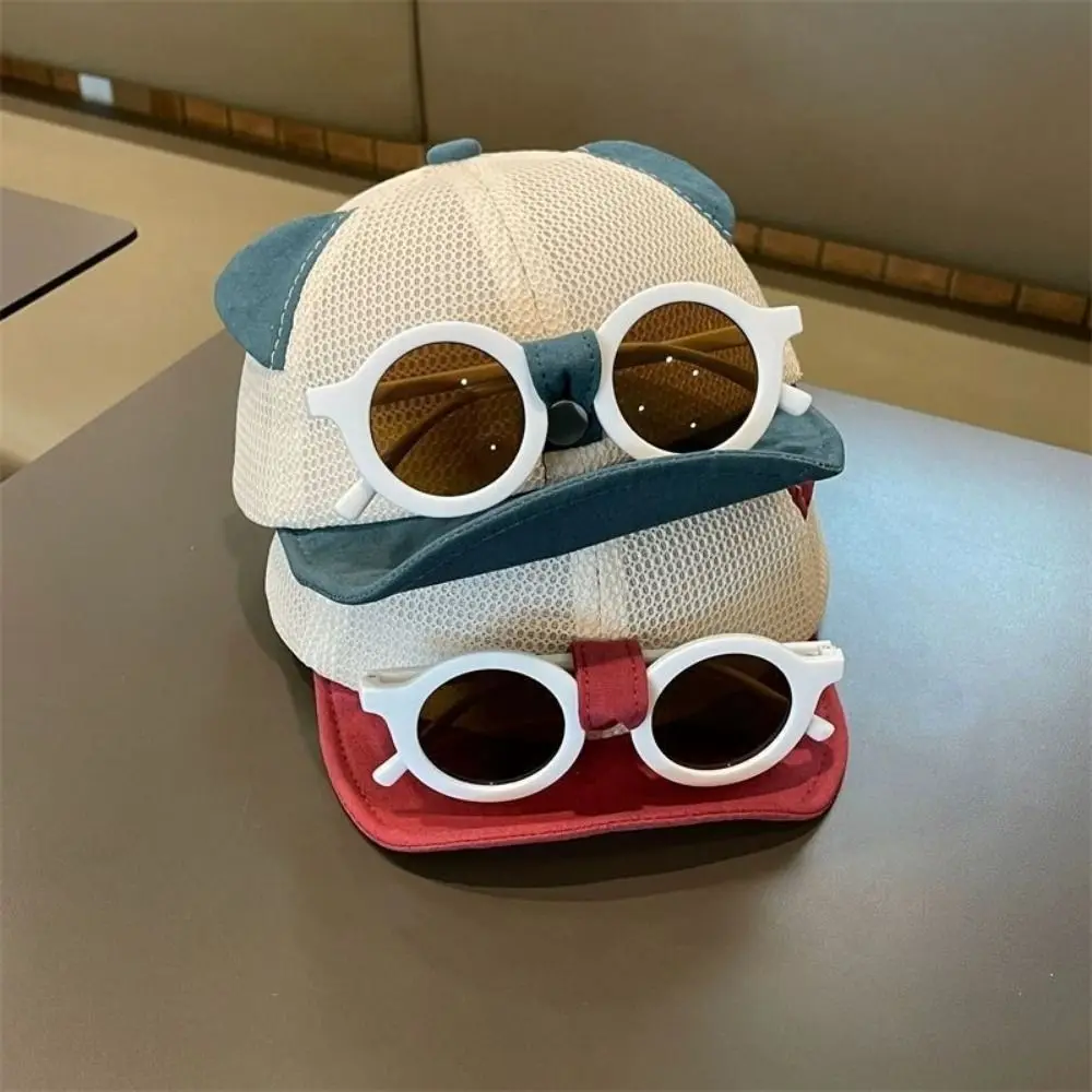 

Mesh Children's Hat with Sunglasses Breathable Cat Ear Baseball Cap Detachable Sunglasses Lightweight Duck Tongue Cap