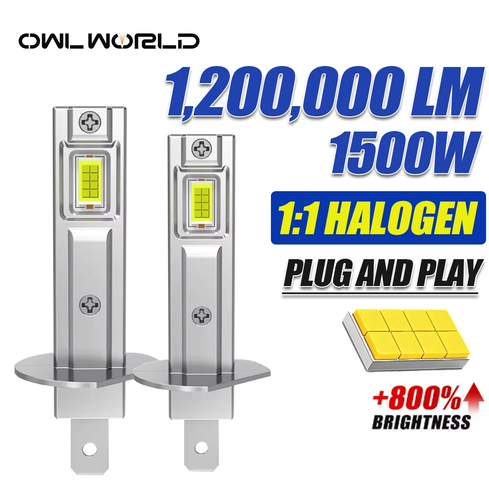 H1 Wireless Car LED Headlight LED Lamp H1 Plug & Play Fog Light 1,200,000LM 1500W 9045 CSP Super Bright 1:1 Mini Bulb Automobile