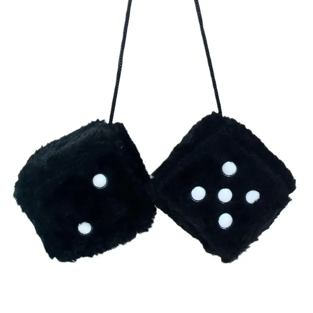 7.5cm Soft Fuzzy Dice for Car Mirror Pair of Retro Square Fuzzy Plush Dice with Dots for Hanging Car Accessories Interior Fluffy view 5