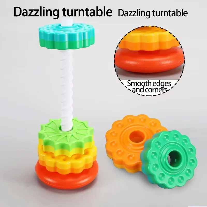 Montessori Rotating Rainbow Tower Baby Stacking Puzzle Toy Colorful Educational Gift Safe Environment Friendly Toddler Play Ramp