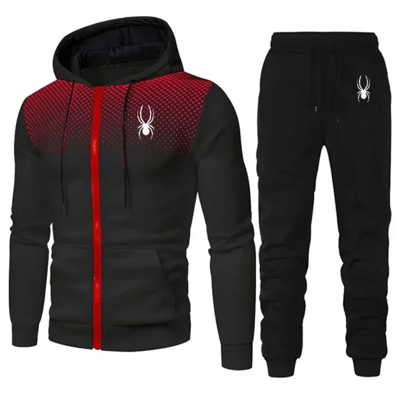 

Men's Spider Hoodie Zipper Jacket and Sweatshirt, Men's Sportswear, Jogging Exercise Clothing, Autumn Winter Fashion, 2 Pieces