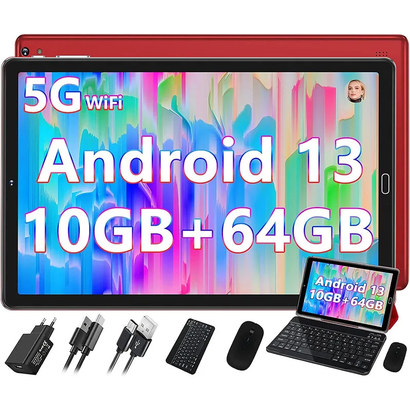 

Goodtel G2 10 Inch 5G Octa Core 10GB RAM 64GB ROM 6000 mAh Bluetooth 5.0 Tablete PC 120Hz 2.5K LCD Display Red Tablet Android 13