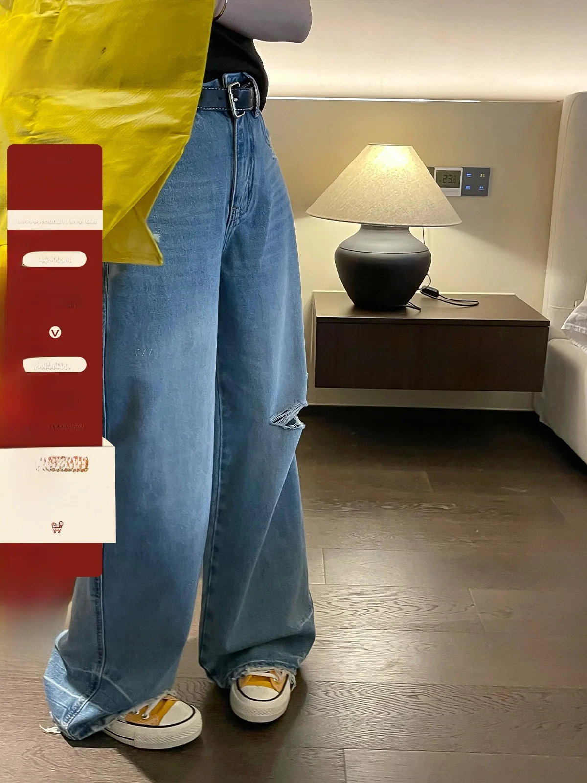 

Джинсы Love Devil Fi Blue Denim женские, весна 2026, с высокой талией, широкими штанинами, длиной в пол, с отверстиями для ремня