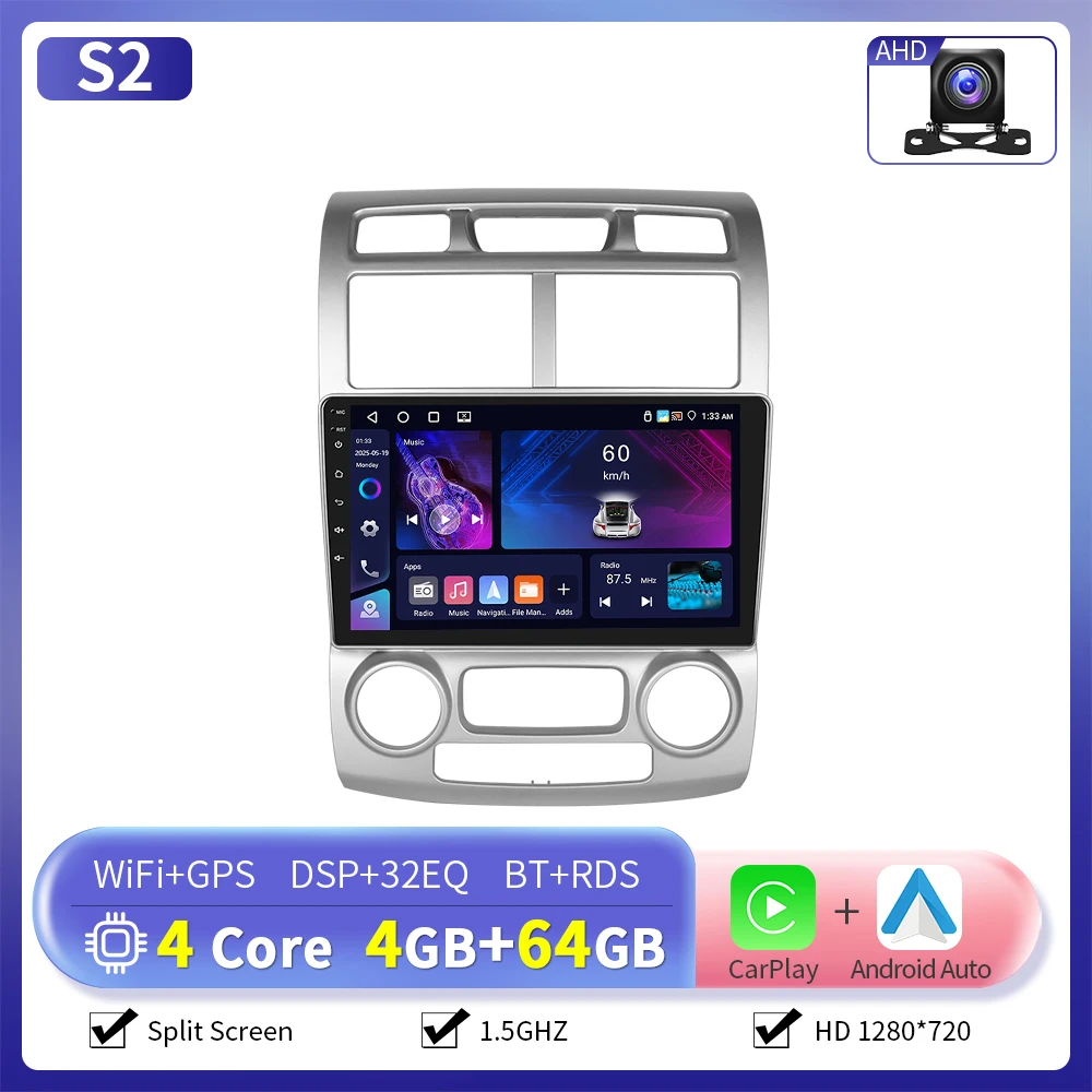 Camecho 6 + 128G Draadloze CarPlay Android Auto Radio voor KIA Sportage 2005-2010 (LHD) GPS 4G WIFI Multimedia Autoradio Speler