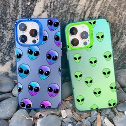 Funny Cartoon Alien Laser Phone Case for iPhone 14 11 Pro Max 16 15 Pro Max 13 12 Mini Pro Max 15 14 Plus Shockproof Cover Funda