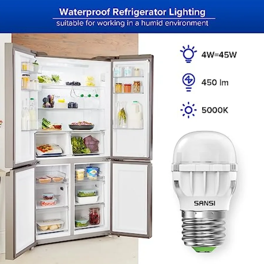LED Refrigerator Light Bulb 45W Equivalent, 5000K Daylight White 450 Lumen 4W Appliance Light Bulb A11 Small LED Light Bulb, E2