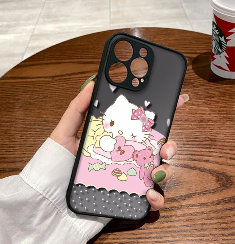 E14 Hello Kitty dull polish Protective lens Soft transparent Case for iPhone 15 14 Plus 13 12 11 X XS XR Pro Max Mini 8 7 Plus