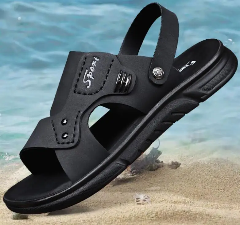 

Men's Summer Fashionable Leather Sandals Comfortable Anti-slip Slip-On Male Shoes Leather Slippers for Casual Outdoor Shoes