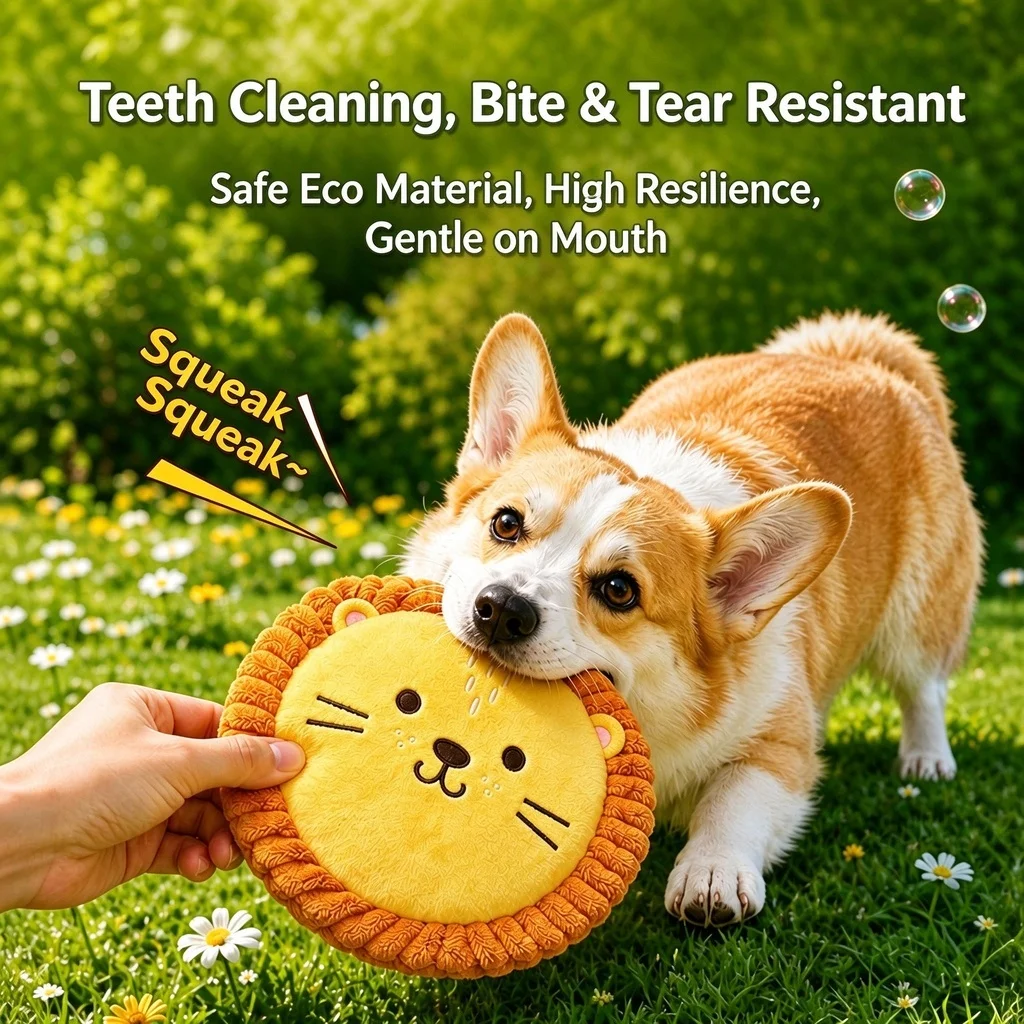 Squeaky Plush Dog Flying Disc, Bite Resistant Puppy Frisbee, Interactive Teeth Grinding Training, Energy Release, Boredom Relief