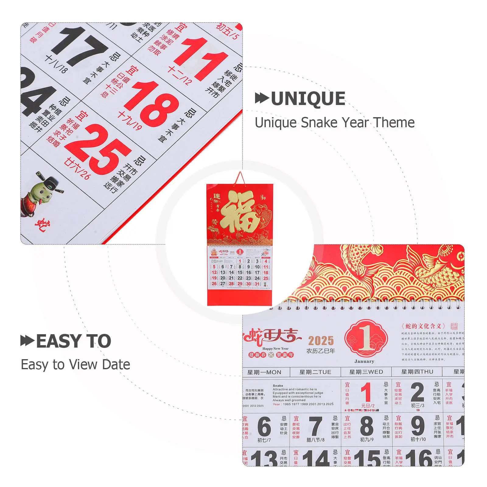 

Traditional Snake Year 2025 Calendar Wall Hanging Paper Calendar with Solar Terms and Dates Perfect for Home Office Planning and