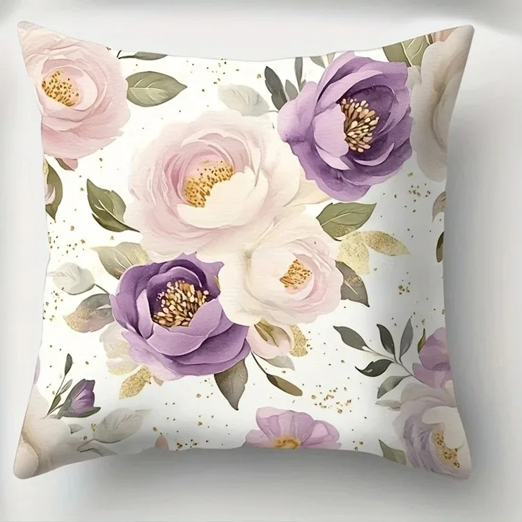 Home Decor Floral Print Pillow Cover, Durable Zipper Style, Pillowcase for Sofa, Bedroom & Car