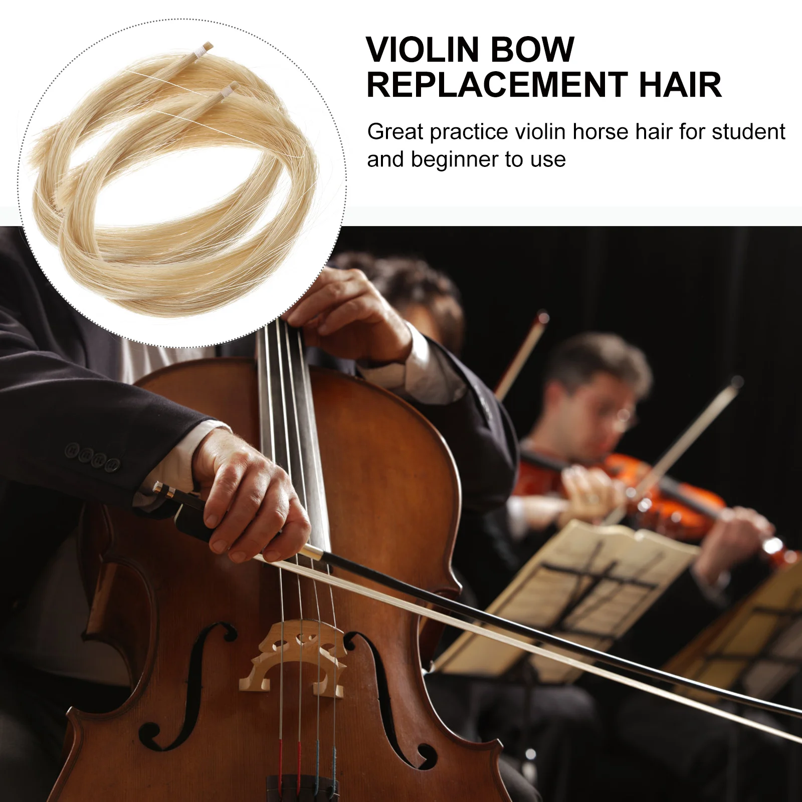 

2 Hanks Violin Hair Replacement Premium Mongolian Horse Hair for Violin Erhu Cello Bow Parts Instrument Accessories