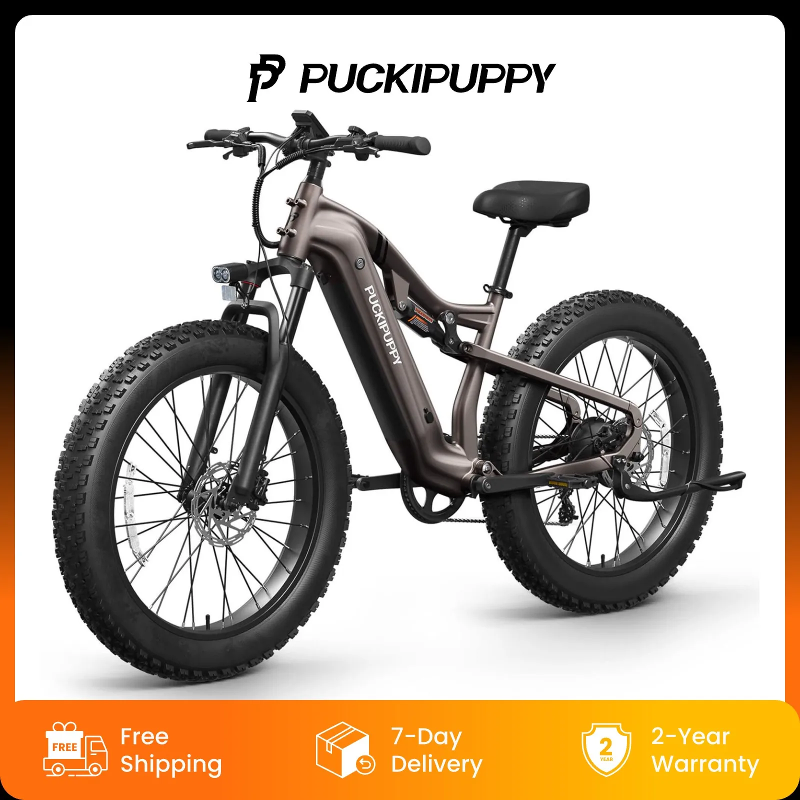 

PUCKIPUPPY Electric Bike for Adults 26" Fat Tire 8 Speed 28 MPH Full Suspension Electric Mountain Bike 1350W Peak 48V 20AH Ebike