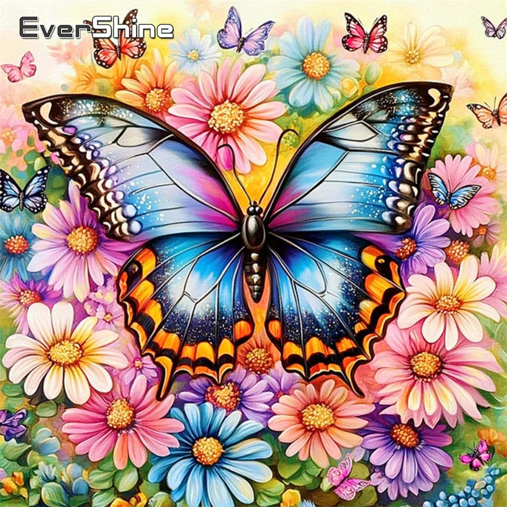 Evershine Diamant-Mosaik Gänseblümchen Vollbohr-Stickerei Blumen DIY Bild aus Strass Diamantmalerei Schmetterling Deko für Zuhause