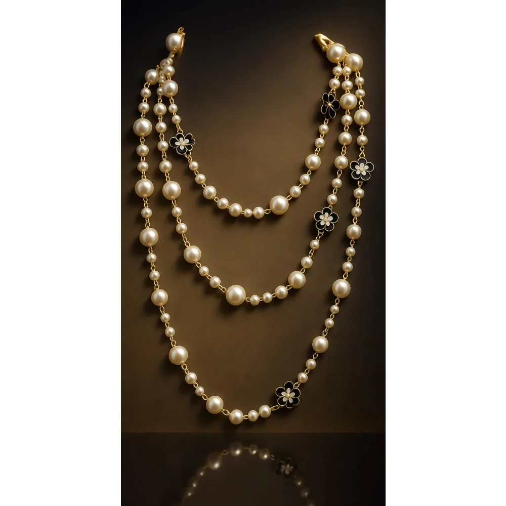 

Стильное длинное ожерелье с имитацией жемчуга и цветком клевера для женщин