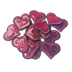 10 Pieces Sequins Small Red Heart Iron On Patch for Jacket Shoes DIY Clothing Decoration