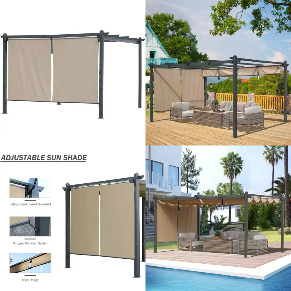 

Cordless Outdoor Pergola Shades, 4.8x6 Feet Aluminum Roller Blinds, 2-Pack for Gazebos, Khaki Color, Ideal for Patio Shade Solut
